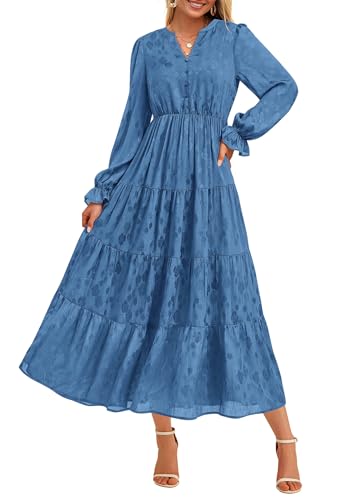 Image of KIRUNDO Spring Wedding Guest Dresses for Women 2026 Maxi Floral Long Sleeve Elegant Ruffle Tiered Flowy Party Long Dress