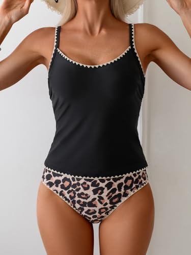 Image of Eomenie Tankini Swimsuit for Women Tummy Control Ruched Two Piece Bathing Suits High Waisted Shell Stitch Swimwear