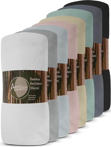 Bambus Spannbettlaken 4 Jahreszeiten| weiches Spannbetttuch 210 g/m² Oeko-Tex aus aktmungsaktivem Material Temperaturregulierend Farbe Weiß Größe 140-160 cm x 200 cm x 30 cm