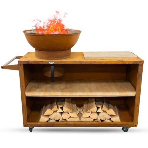 HEAT Outdoor Living Trolle Noir - Cuisine Exterieure - Barbecue avec Plancha et Grill - Brasero Exterieur Barbecue sur Roues - Cuisine d'extérieur en Acier -...