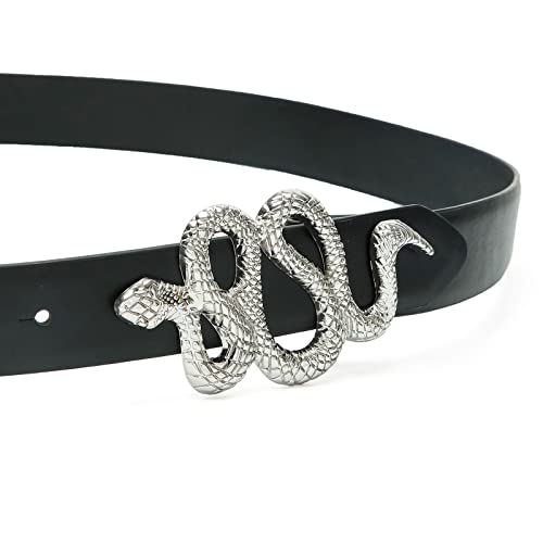 Earnda Fashion Designer Black Belts For Women's Jeans Snake Buckle Ladies Faux Leather Waist Belt Silver X-Small #TOP2