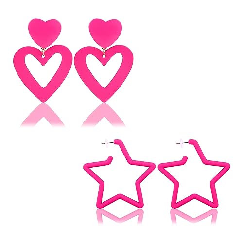 2 Pares de Pendientes Rosas Mujer, Pendientes de Moda para Mujer, Pendientes Llamativos, Pendientes de Corazón Rosa para Mujeres, Niñas, Regalos De Fiesta