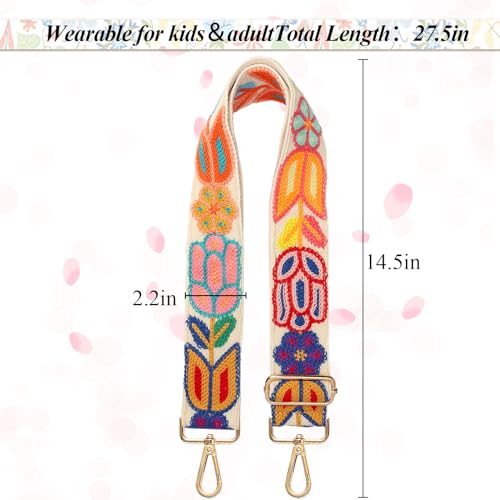Image of Purse Straps Replacement Crossbody Straps,Vintage Shoulder Strap Purse Strap, Crochet Flower Guitar Strap