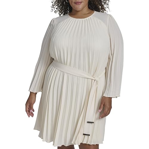 DKNY Women's Long Sleeve Tie A-line Mini Dress