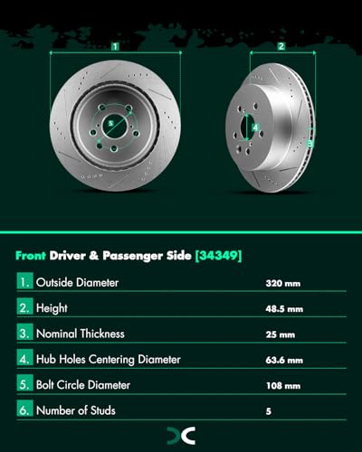 Image of SCITOO Front 12.6 inch Brake Pads and Rotors Kits Drilled Slotted Brakes Rotor