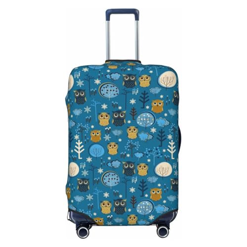 Owls And Trees Print Luggage Cover For Suitcase,Washable Elastic Travel Suitcase Protector With Zipper Closure And Bottom Buckle – Fits 18-32