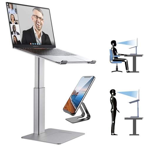DEEDRR Laptop Stand for Desk, Ergonomic Sitting and Standing Laptop Riser for Notebook MacBook 11-17 Inches，DJ Laptop Stand Adjustable Height from 7-15 Inches Aluminum(Silver)