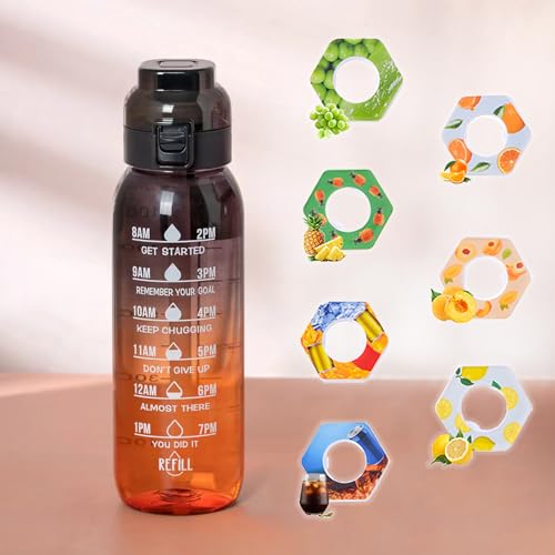 Newscz Flavored Circle Water Bottle 34 oz Air Water Bottle with 7 Pcs Flavor Pods Mixed Berry Cartridge 0 Cal Sports Plastic Water Bottles for Healthy Drinking Water Staying Hydrated(Gradient Black)