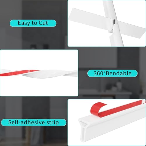 Image of Shower Water Stopper Strip, Silicone Shower Threshold Barrier, Self Adhesive Waterproof Water Dam for Bathroom Floor, Shower Door, Bathtub & Kitchen (White, 2-Meter, T-Shap)