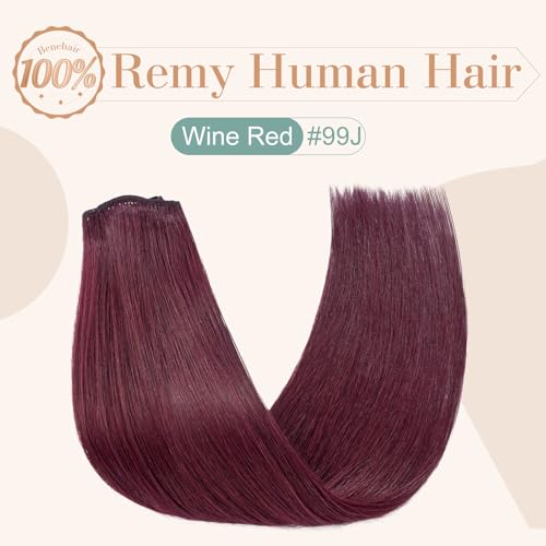 Image of Benehair Wine Red 10 Inch Real Human Hair Clip in Hair Extensions, 8pcs Double Weft, 18 Clips per Set, Straight, Modern Style