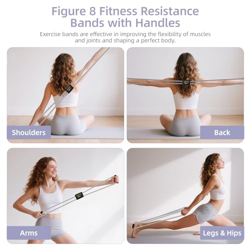 Image of Figure 8 Resistance Bands with Handles for Women Men, Exercise Bands for Back, 8 Shaped Resistance Bands for Arms, Shoulder, Leg Stretching, Physical Therapy, Yoga, Pilates, Home Gym Workout Equipment