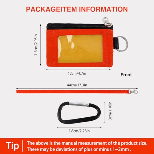Image of MASAPHlL Small Lanyard Wallet for Women /Men with RFID Blocking ID Card Wallet, Minimalist Nylon Zipper Pouch, Travel Neck Wallet with Keychain, ID Window for Card,Coin,Cash (Tangerine+Orange)