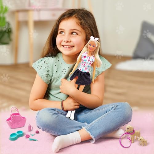 Image of Steffi Love Puppy Walk| Engaging Pretend Play Set with Steffi, One Mommy Dog & One Puppy| Complete Doll Set with 13+ Accessories| Ideal Gift for Birthdays, Christmas for Girls of Age 3+