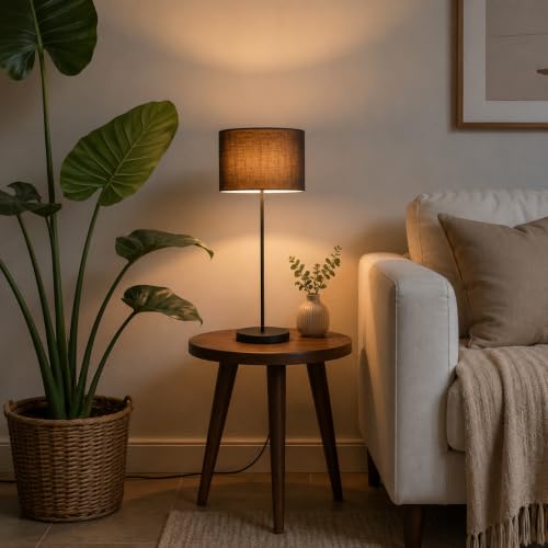 Image of THE GRANDEUR Table Lamp with Fabric Shade, 41 cm, Black, Metal Base | Decorative