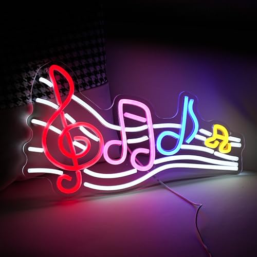 Image of Musical Staff Note Neon Sign Led Music Neon Light for Wall Decor Dimmable USB Power Musical Light Up Sign for Music Studio Classroom Party Bar Bedroom