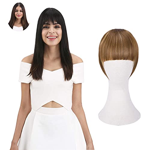 REECHO Fashion Full Length Synthetic Clip in Hair Bangs Extensions Fringe Hair Extensions Color - Light Brown with Ash Blonde Highlights