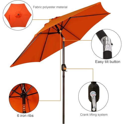 Image of Blissun 7.5 ft Patio Umbrella, Yard Umbrella, Outdoor Market Umbrella with Push Button Tilt Crank, Orange