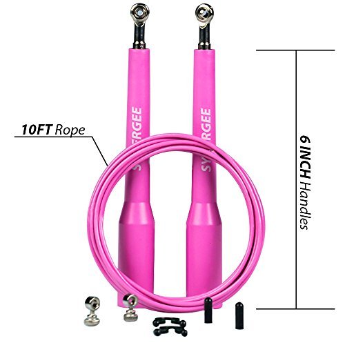 iheartsynergee Pink Speed Rope - (2) Adjustable 10 Ft Cable - Steel Ball Bearings - for Crossfit, MMA, Boxing & Fitness
