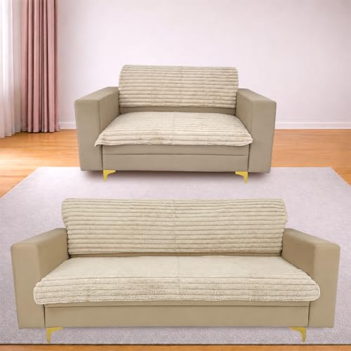 Image of Homerz Premium Rabbit Fur Sofa Cover with Anti-Skid Backing, Soft Plush Fabric Sofa Protector for Living Room Furniture (Beige, 5 (3+2) Seater, Seat Cover with Backrest)