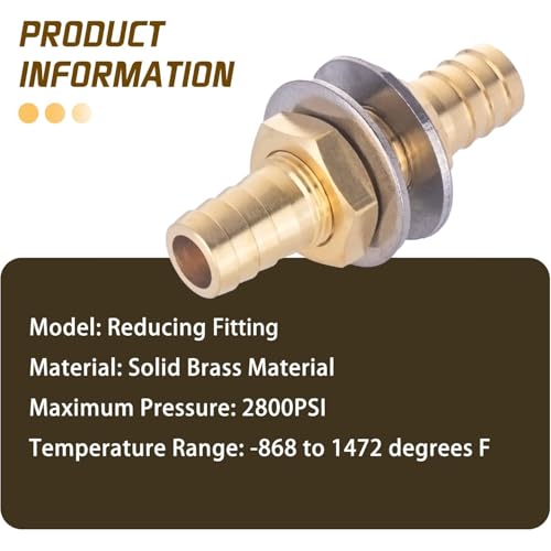 Tiantianup 1/4 Inch Brass Hose Barb Thru-Bulk Bulkhead Fitting,Straight Hex Union Fitting For Air Water Fuel 2 Pcs thumb #1
