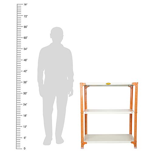 Image of Mil-Nil Prime CRC Sheet 3 Shelf Multipurpose Slotted Angle Rack, 36 x 36 x 18 Inch, 18 Gauge [(Orange-Ivory) Powder Coating] 14 Gauge Angles