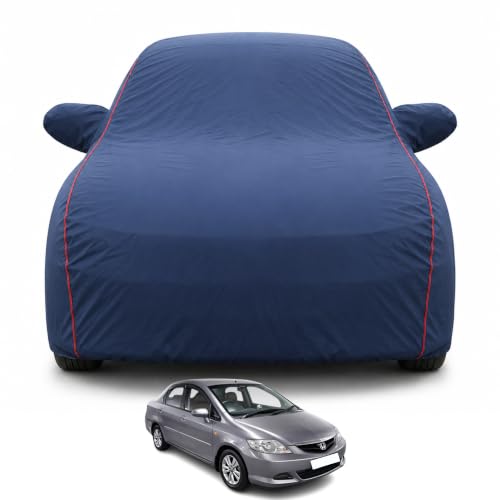 Image of Premium Car Cover for City 2003-2007 Models | Waterproof, UV & Dust Protection | Mirror & Antenna Pocket | Triple Stitched, Soft Inner Lining, Belt & Buckle (Navy Blue)