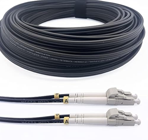 Elfcam® - 15m Gepanzerte Glasfaser-kabel LC/UPC auf LC/UPC OM3 Multimode Duplex 50/125um LSZH, LWL-Kabel LC für den Innen- und Außenbereich, Schwarz, 15M