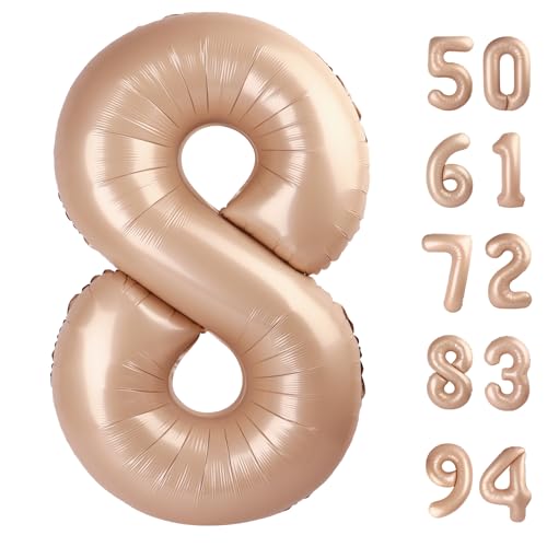 Image of Light Brown 8 Balloon, Tan Number Balloons 40 Inch, 8th Beige Birthday Decorations, Sandy Brown Birthday Balloons, Khaki Party Supplies, Number 8 Balloon