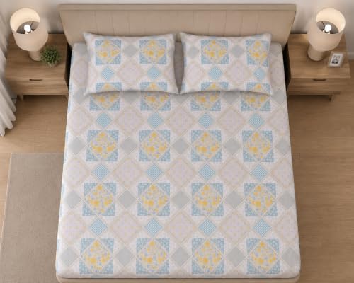 Image of Amazon Brand - Umi Elegant Printed Double Bedsheet 90x108 Inch | 100% Soft Cotton 210 TC | King Size Bed Sheet with 2 Pillow Covers 17X27