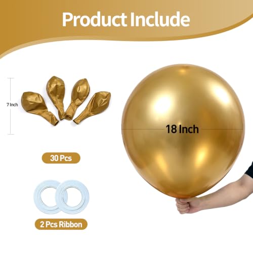 Image of KALOR 18 Inch Metallic Gold Large Latex Round Balloons 30-Pack