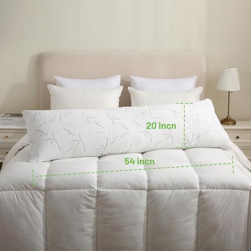 Full Body Pillow with Removable Pillowcase for Adults,(Memory Foam Filling)(Long Pillow for Side Sleepers) (Fluffy and Firm)(Adjustable Filling)(20×54 Inch,White)