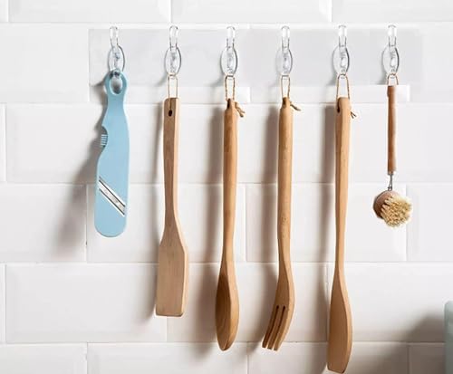 Image of 6-in-1 Self Adhesive Wall Hook - Heavy Duty Transparent Hooks for Wall Without Drilling | Waterproof Kitchen & Bathroom Hanger for Clothes, Utensils, Towels & Home Storage (Pack of 1)