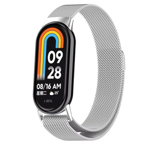 Pulseira Metal Milanes Fecho Magnético para Xiaomi Mi Band 8 9 (Prata)