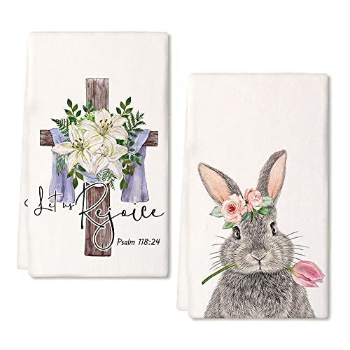 Arkeny Easter Kitchen Towels For Easter Decor Beige Bunny Dish Towels 18X26 Inch Ultra Absorbent Bar Drying Cloth Black Rabbit Hand Towel For Kitchen Bathroom Party Easter Decorations Set Of 2 #TOP8
