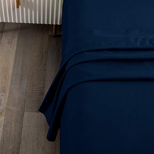 Sfoothome Bed Flat Sheet - Ultra Soft And Wrinkle, Fade, Stain Resistant Top Sheet, Queen Size, Navy Blue #TOP1