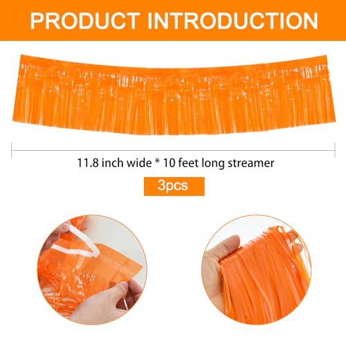 Image of BEISHIDA 3 Packs Metallic Foil Fringe Garland Orange Wall Hanging Tinsel Fringe Banners for Halloween Car Floats Bridal Shower Wedding Birthday Easter Graduation Holiday Party Decoration(30 Feet)
