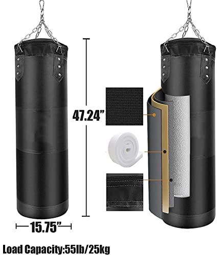 Sohapy Heavy Punching Bag For Adults Youths Kids 4Ft Boxing Bag Unfilled Boxing Bag Set With Punching Gloves, Wraps, Chain, Ceiling Hook For Home Gym Training (4Ft Black) #TOP1