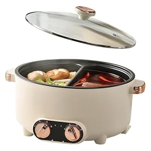 Hotpot Elektrisch Pot, 5.5L Hot Pot Elektrisch, 1600W Tragbare Multifunktionale Antihaft-Bratpfanne mit Schnellheizung & Doppeltes Drehknopf für Wohnheim Camping Haus, 3-Level Temperature Adjustment