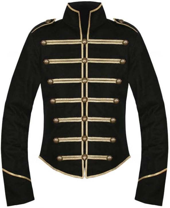 chenggong Adult Gothic Steampunk Costume Men Gold Black Military Marching Drummer Parade Jacket