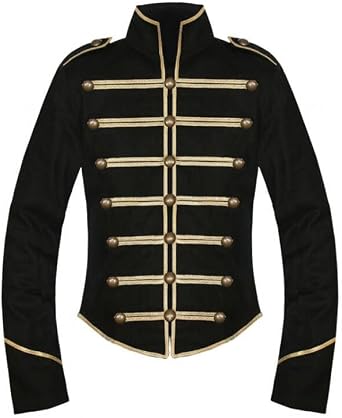 chenggong Adult Gothic Steampunk Costume Men Gold Black Military Marching Drummer Parade Jacket