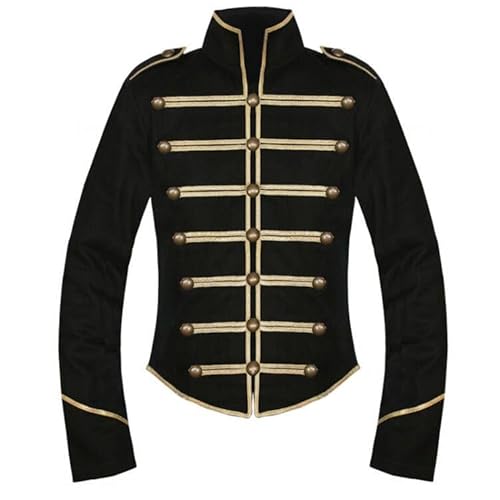 Image of chenggong Adult Gothic Steampunk Costume Men Gold Black Military Marching Drummer Parade Jacket (black, XL)