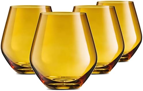 Godinger Wine Glasses, Stemless Wine Glasses, Red Wine Glasses, Drinking Glasses, European Made Stemless Wine Glass - Amber, 17oz, Set of 4