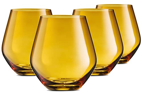 Godinger Wine Glasses, Stemless Wine Glasses, Red Wine Glasses, Drinking Glasses, European Made Stemless Wine Glass - Amber, 17oz, Set of 4
