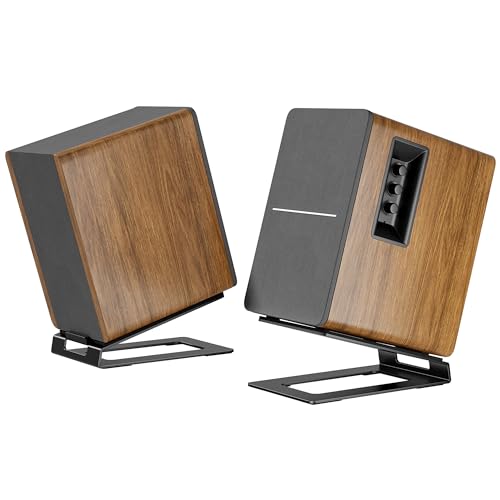 PEGZONE Desk Speaker Stands for Most Bookshelf Speakers, 22 lbs Capacity, Speaker Riser with Anti-Vibration Pads,16°Tilt Angle, Space-Saving Audio Stands for PC Speakers,1 Pair, Black