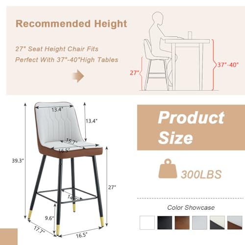 Image of 27'' Counter Height Bar Stools Set of 6 - Kitchen Island Stools with Back,Leather Barstools with Sturdy Metal Legs,Modern Counter Height Stools Ideal for Kitchen Island Pub Cafe