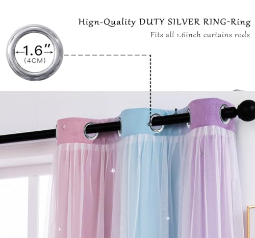 Image of Yancorp Curtains for Girls Bedroom Kids Room Curtain 42 inches Length Girls for Bedroom Playroom Nursery Room Decor,1 Panel (Pink Purple, W34 X L42)