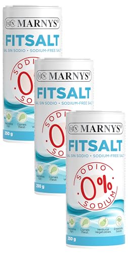 Sal Sin Sodio - Fitsalt - Sal 0% Sodio, Ideal para dietas bajas en sodio, Ayuda a tu corazón - Bote 250 g (Paquete de 3)