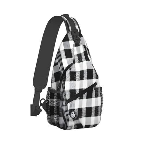 Mochila bandolera con estampado a cuadros negro y blanco miniatura 2