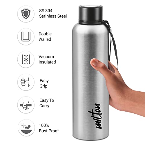 Image of Milton Aura 1000 Thermosteel Bottle, 1.05 Litre, Silver & MILTON Executive Insulated Lunch Box (2 Stainless Steel Container, 280 ml Each; 1 Microwave Safe Container, 450 ml), Green