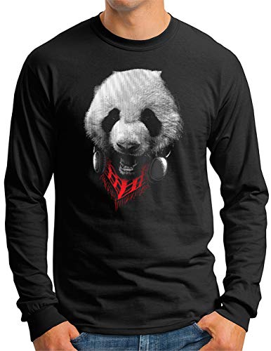 T-shirt musique homme manches longues noir OM3 Deejay-Panda